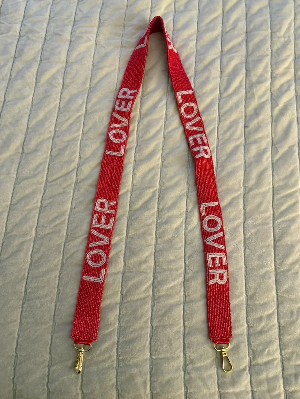 Hot Pink 'LOVER' Beaded Bag Strap